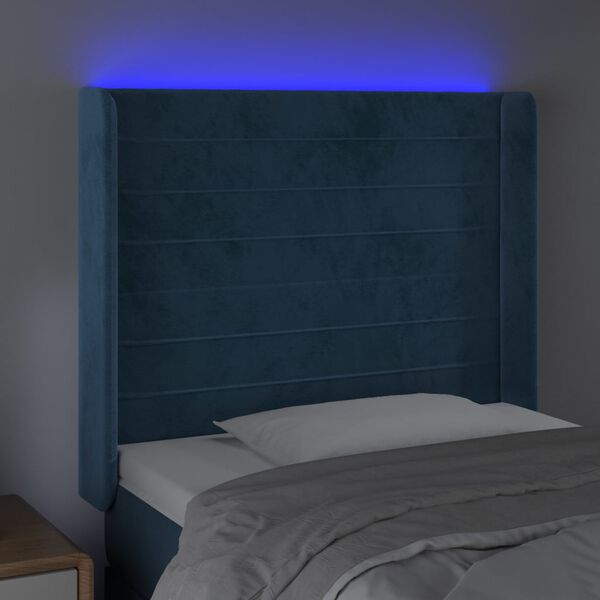 vidaXL Cabecero con LED de terciopelo azul oscuro 83x16x118/128 cm