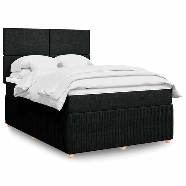 vidaXL Cama box spring con colch&oacute;n tela negro 140x200 cm