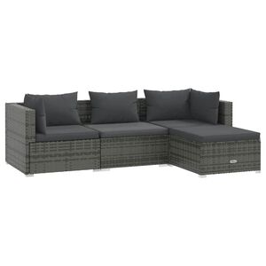 vidaXL Set de muebles de jard&iacute;n 4 pzas y cojines rat&aacute;n sint&eacute;tico gris