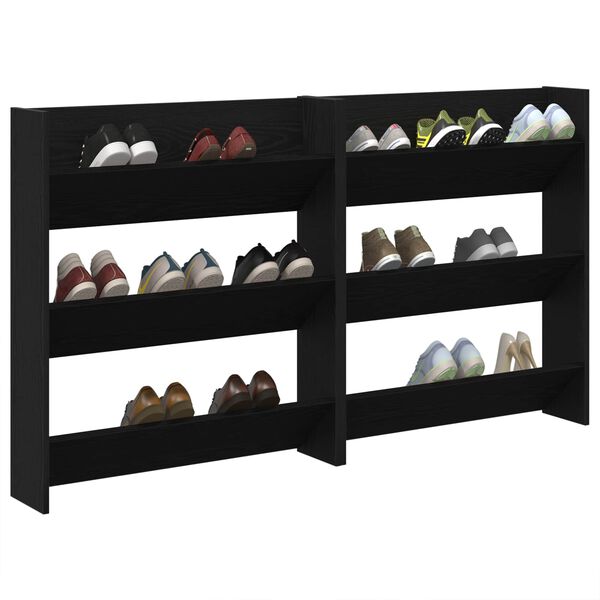 vidaXL Armario Zapatero con estante 2 pcs Roble Negro 85 x 18 x 90 cm