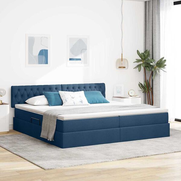 vidaXL Cama con almacenamiento y LED con LED Azul 200 x 200 cm tela