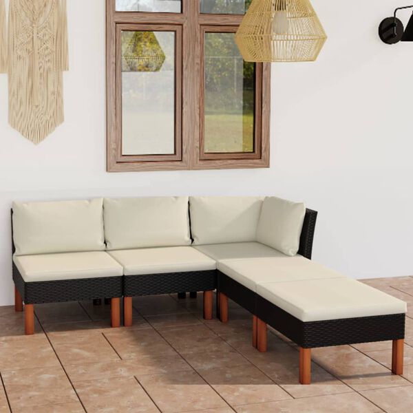 vidaXL Set de muebles de jard&iacute;n 5 pzas y cojines rat&aacute;n sint&eacute;tico negro