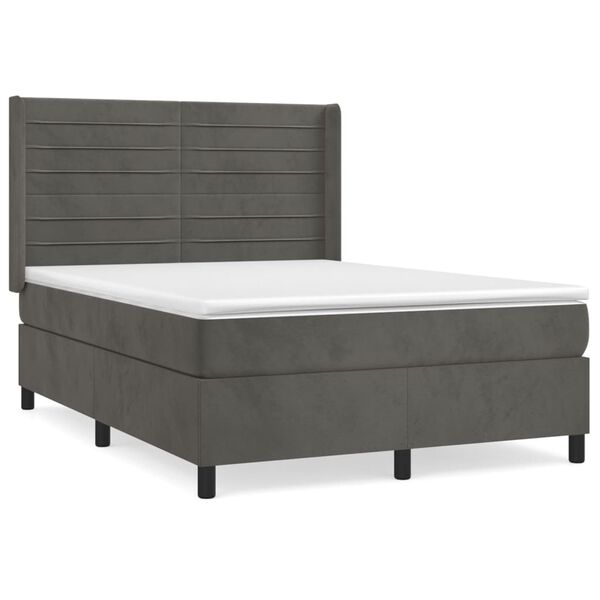 vidaXL Cama box spring con colch&oacute;n terciopelo gris oscuro 140x200 cm