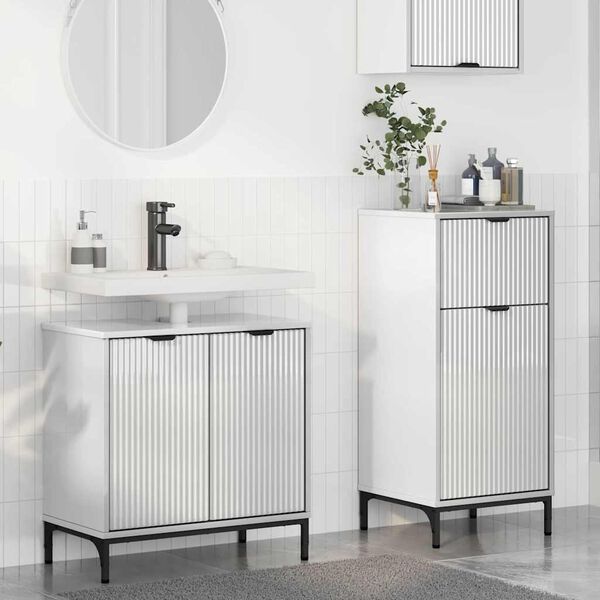 vidaXL Juego de muebles de ba&ntilde;o con caj&oacute;n con estante 2 pcs brillante