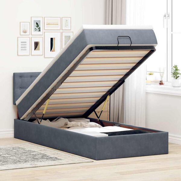 vidaXL Estructura cama otomana colch&oacute;n terciopelo gris oscuro