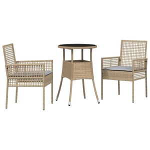 vidaXL Conjunto de Comedor de Jard&iacute;n 3 pcs Beige rat&aacute;n sint&eacute;tico