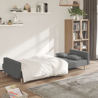 vidaXL Sofá cama de 2 plazas con dos almohadas tela gris claro