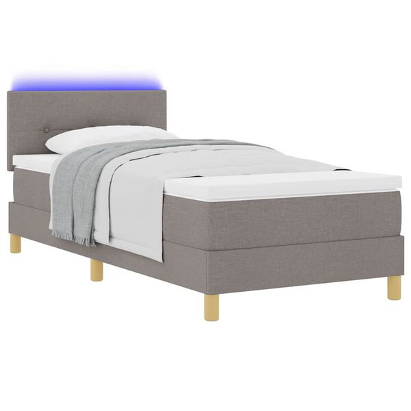 vidaXL Cama Box Spring LED con colch&oacute;n con LED Taup&eacute; 100 x 200 cm tela
