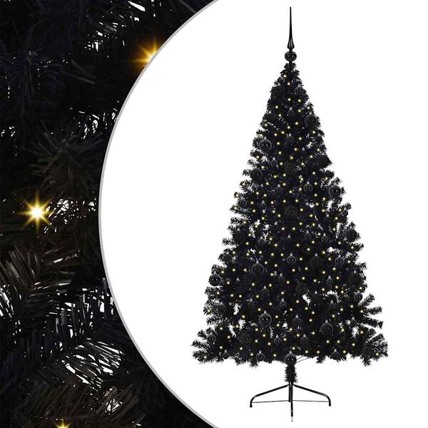 vidaXL &Aacute;rbol de Navidad Artificial Preiluminado Negro 210 cm PVC