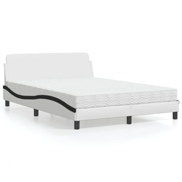 vidaXL Cama con colchón Dover cuero sintético blanco y negro 120x200 cm
