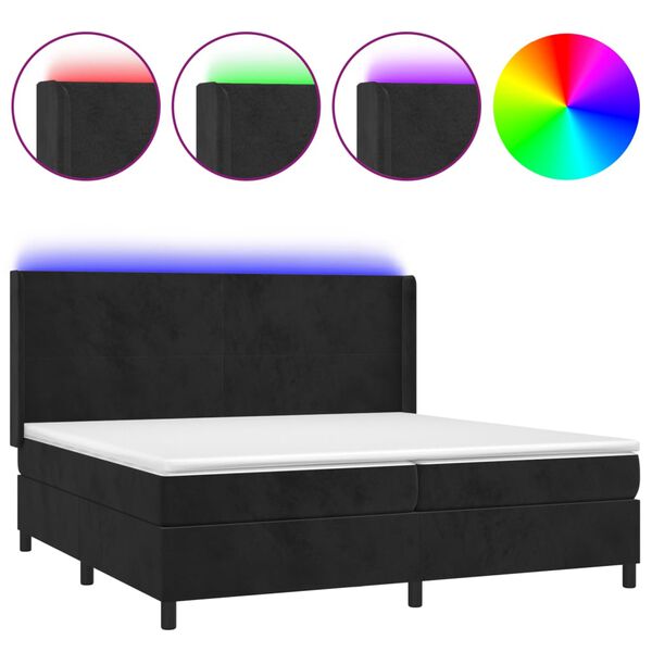 vidaXL Cama box spring colch&oacute;n y LED terciopelo negro 200x200 cm