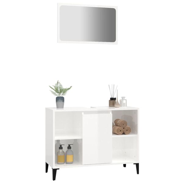 vidaXL Set muebles de ba&ntilde;o 2 piezas madera contrachapada blanco brillo