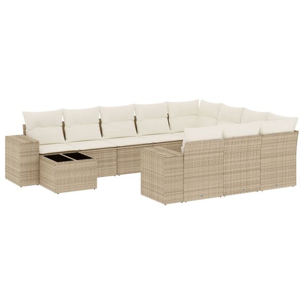 vidaXL Set de sof&aacute;s de jard&iacute;n 11pzas con cojines rat&aacute;n sint&eacute;tico beige