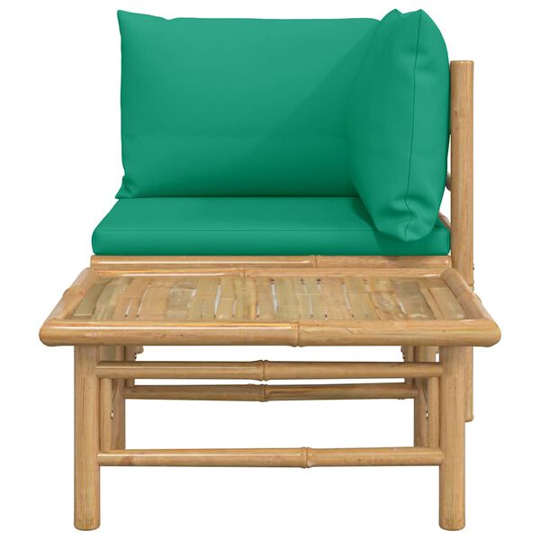 vidaXL Set de muebles de jardín 2 piezas bambú con cojines verde