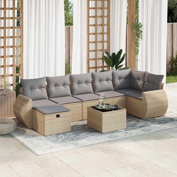 vidaXL Set de sofás de jardín y cojines 8 piezas ratán sintético beige