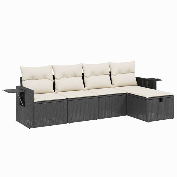 vidaXL Set de muebles de jard&iacute;n 5 pzas y cojines rat&aacute;n sint&eacute;tico negro