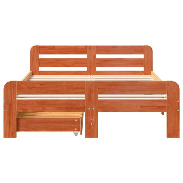 vidaXL Estructura de cama sin colch&oacute;n madera maciza marr&oacute;n 135x190 cm