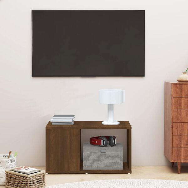vidaXL Mueble de TV madera contrachapada marr&oacute;n roble 60x24x32 cm