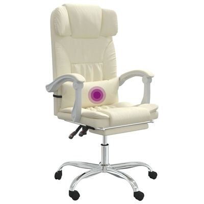 vidaXL Silla de oficina reclinable masaje cuero sintético color crema