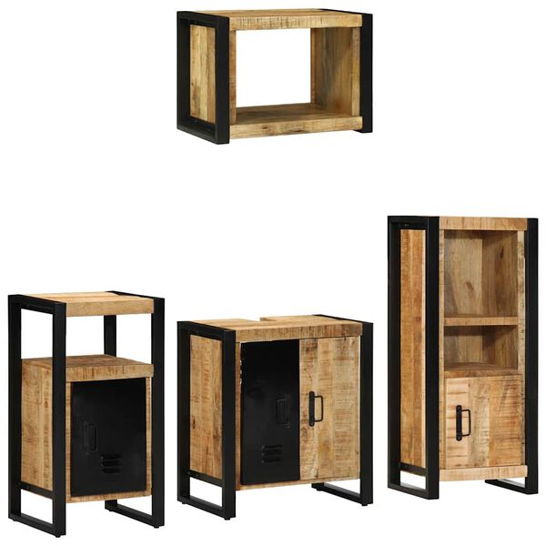 vidaXL Juego de muebles de ba&ntilde;o con caj&oacute;n 4 pcs Madera de mango maciza