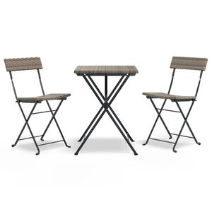 vidaXL Muebles de cafeter&iacute;a plegables 3 piezas rat&aacute;n sint&eacute;tico gris