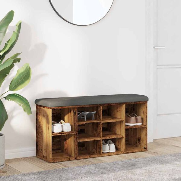 vidaXL Banco zapatero madera de ingenier&iacute;a madera vieja 102x32x50 cm