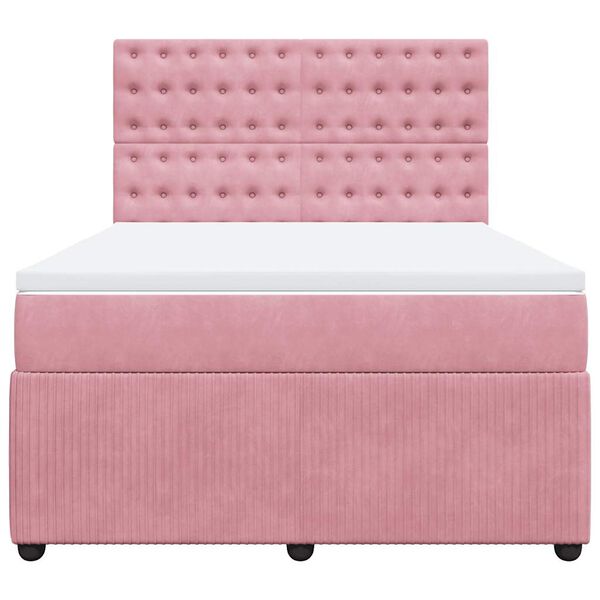 vidaXL Cama box spring con colch&oacute;n terciopelo rosa 140x190 cm