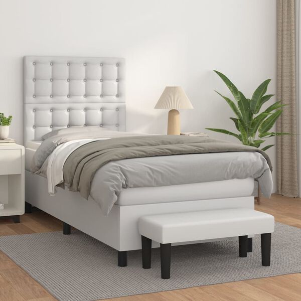 vidaXL Cama box spring con colchón cuero sintético blanco 100x200 cm