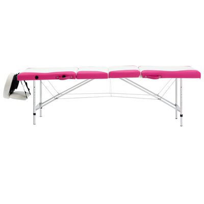 vidaXL Camilla de masaje plegable 4 zonas aluminio blanco y rosa