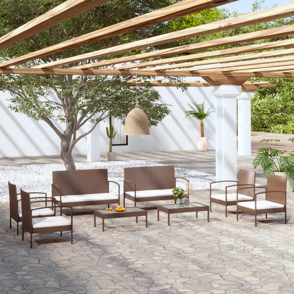 vidaXL Set muebles de jard&iacute;n 8 piezas y cojines rat&aacute;n sint&eacute;tico marr&oacute;n