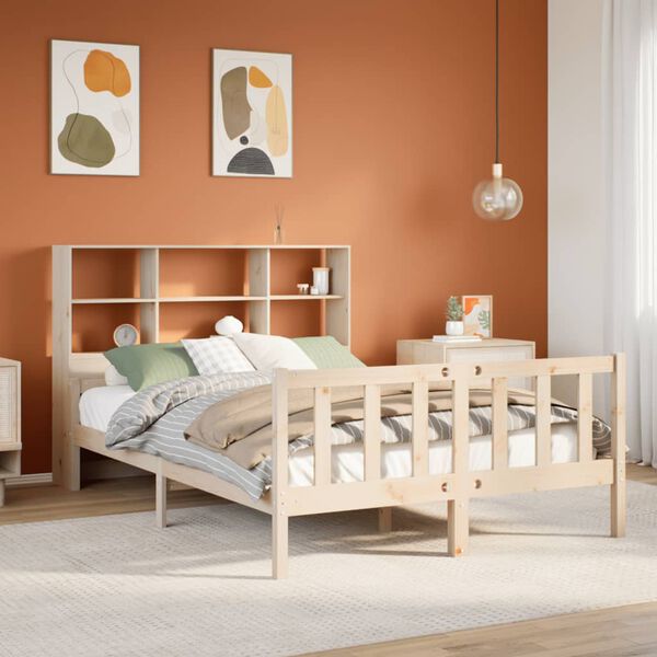 vidaXL Cama con estanter&iacute;a sin colch&oacute;n madera maciza de pino 160x200cm