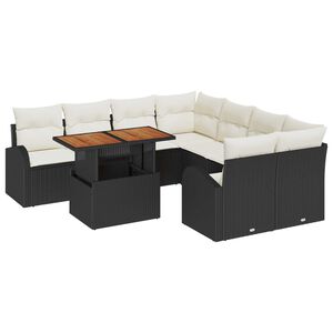 vidaXL Conjunto de sof&aacute; de jard&iacute;n 9 pcs Negro Polirat&aacute;n
