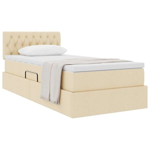 vidaXL Cama con almacenamiento y colch&oacute;n con colch&oacute;n Crema 90 x 190 cm