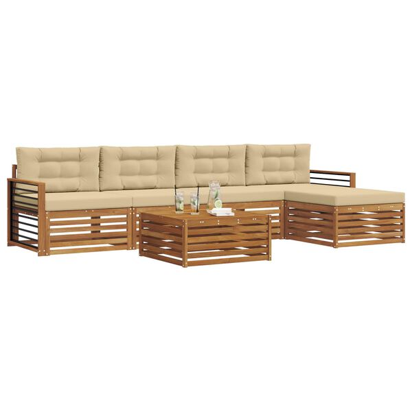 vidaXL Conjunto de sof&aacute;s de exterior con coj&iacute;n 6 pcs Natural y Beige