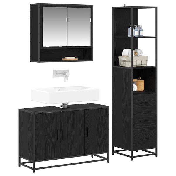 vidaXL Juego de muebles de ba&ntilde;o 3 pcs Roble Negro Madera de ingenier&iacute;a