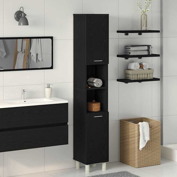 vidaXL Gabinete de Ba&ntilde;o con estante Roble Negro 30 x 30 x 179 cm
