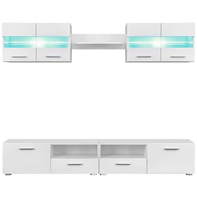 vidaXL Mueble de salón de TV con luces LED blanco brillante 5 piezas