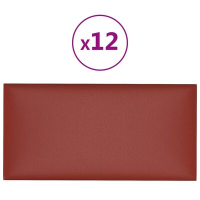 vidaXL Paneles de pared 12 uds cuero PE rojo tinto 30x15 cm 0,54 m²