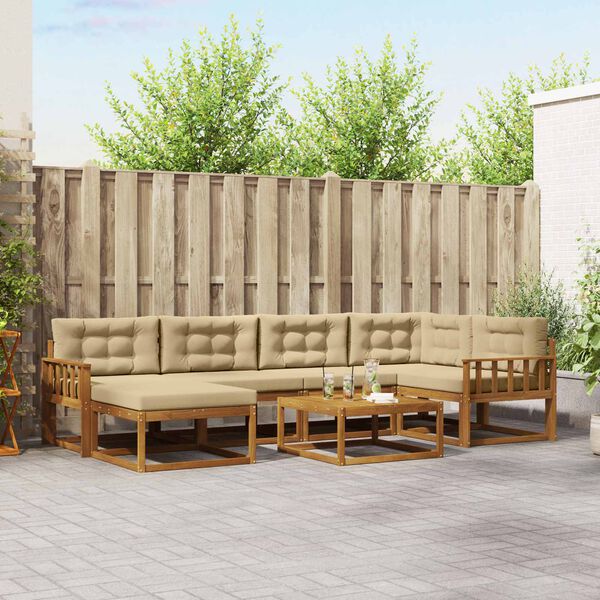 vidaXL Conjunto de sof&aacute;s de exterior con coj&iacute;n 7 pcs Natural y Beige