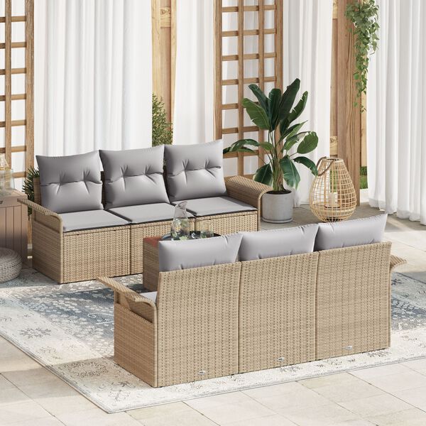 vidaXL Conjunto de sof&aacute;s de jard&iacute;n 7 pcs Beige y Gris Claro