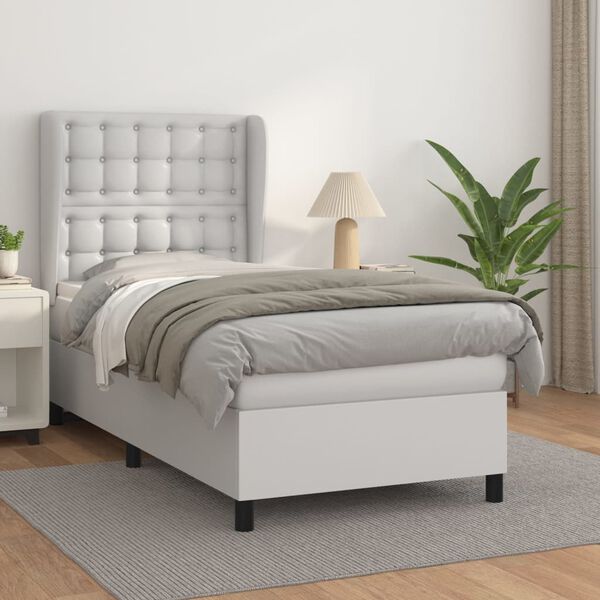 vidaXL Cama box spring con colch&oacute;n cuero sint&eacute;tico blanco 100x200 cm