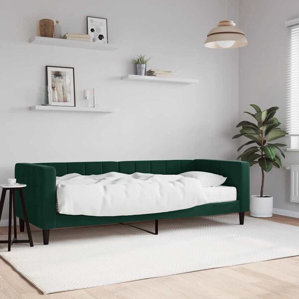 vidaXL Sof&aacute; cama con colch&oacute;n terciopelo verde oscuro 80x200 cm