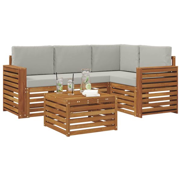vidaXL Juegos de muebles con coj&iacute;n 5 pcs Gris Natural y Claro