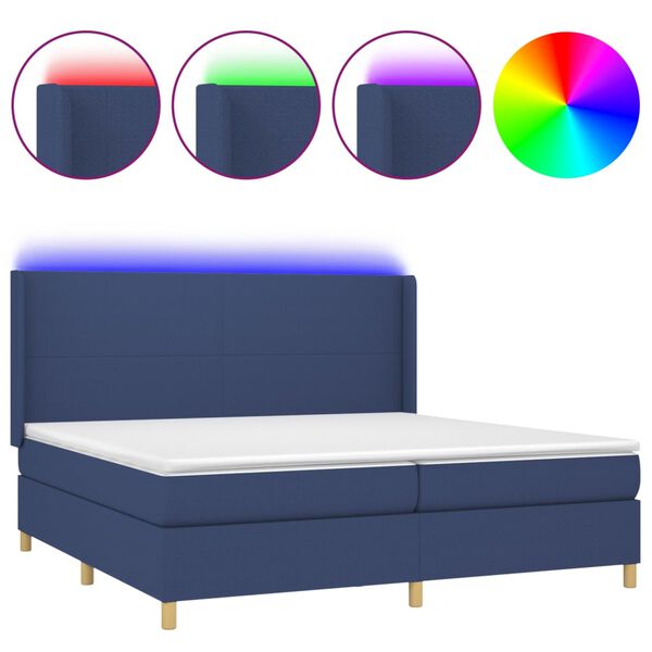 vidaXL Cama box spring colch&oacute;n y luces LED tela azul 200x200 cm