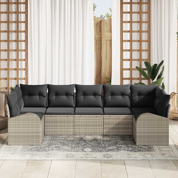 vidaXL Conjunto de sof&aacute;s de jard&iacute;n 7 pcs Gris Claro rat&aacute;n sint&eacute;tico