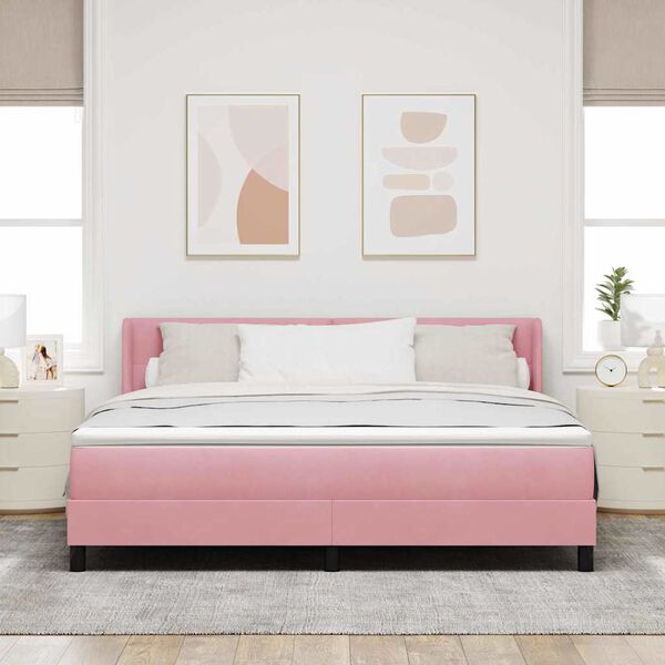 vidaXL Cama tipo Box Spring con colch&oacute;n Rosa 200 x 180 cm Terciopelo