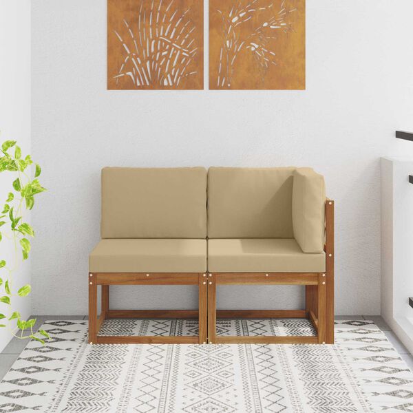 vidaXL Sof&aacute; de esquina y centro para exterior 2 Pieza Natural y Beige