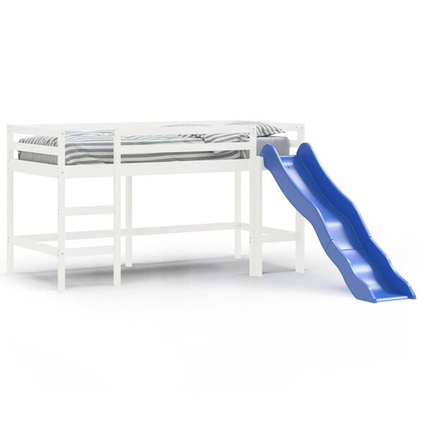 vidaXL Cama alta de ni&ntilde;os con escalera madera maciza blanca 80x200 cm