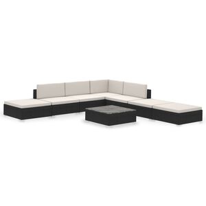 vidaXL Set muebles de jard&iacute;n 8 piezas y cojines rat&aacute;n sint&eacute;tico negro