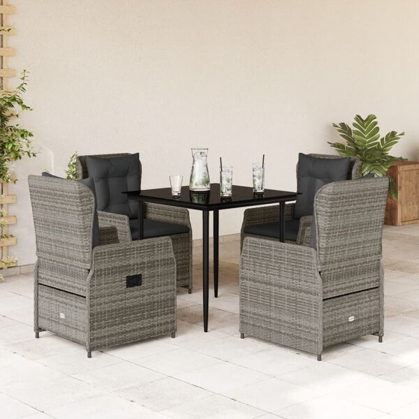 vidaXL Set comedor de jard&iacute;n 5 piezas con cojines rat&aacute;n sint&eacute;tico gris